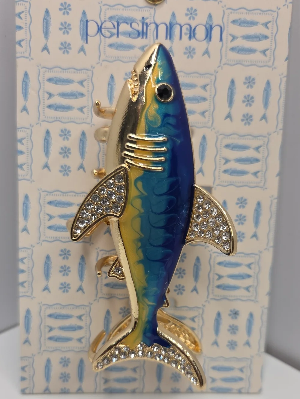 💙▪️Persimmon ▪️Blue & Gold Enamel Fish Hair Metal Claw  Clip